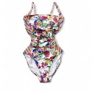 Johnny Was Ruched Floral One Piece Swimsuit